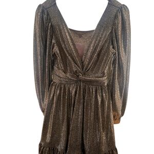 Skies Are Blue Shimmering Gold Long Sleeve Dress